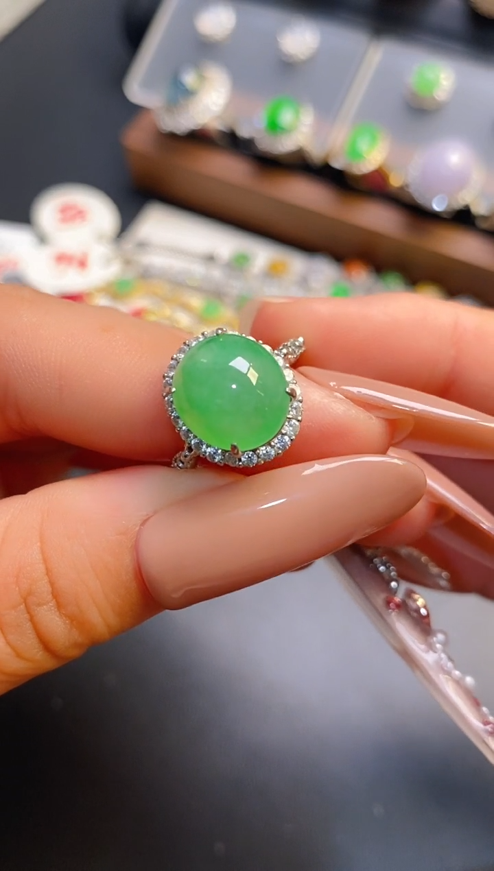 银S925镶嵌戒指翡翠天然