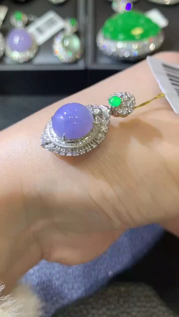 【闪购商品】翡翠吊坠(不含链)18K金镶嵌D91紫货有一定色差