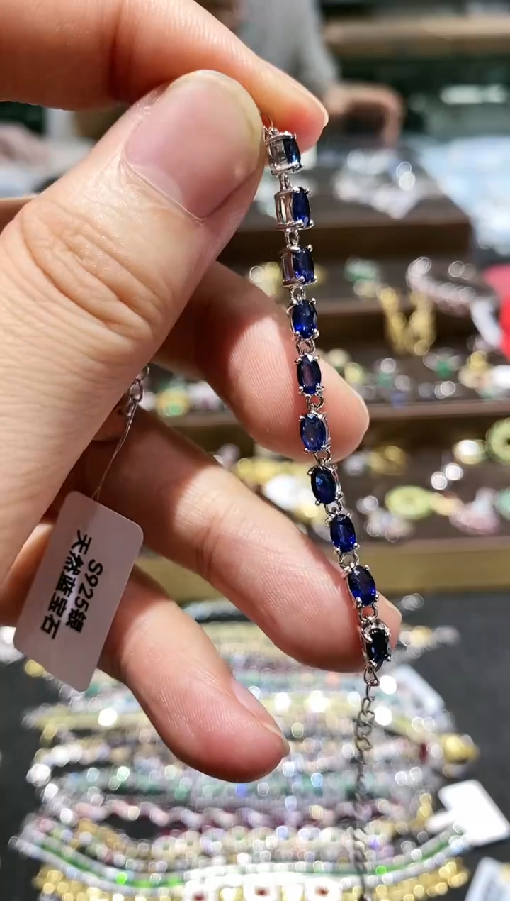 【闪购商品】蓝宝石手链银S925镀金镶嵌手链