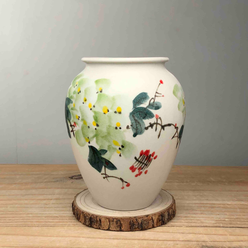 新中式奶油风景德镇手绘陶瓷花器家居民宿摆件可水培鲜花插花花瓶