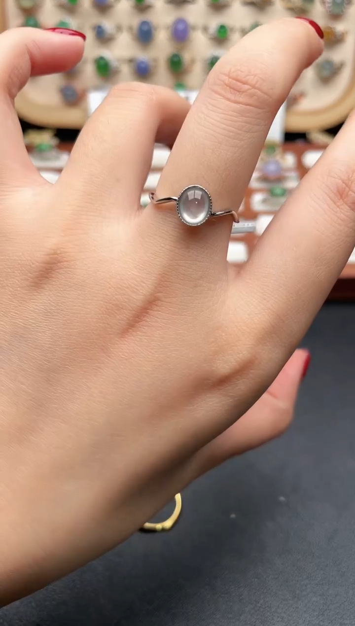 银S925镶嵌戒指翡翠一物一证一礼盒