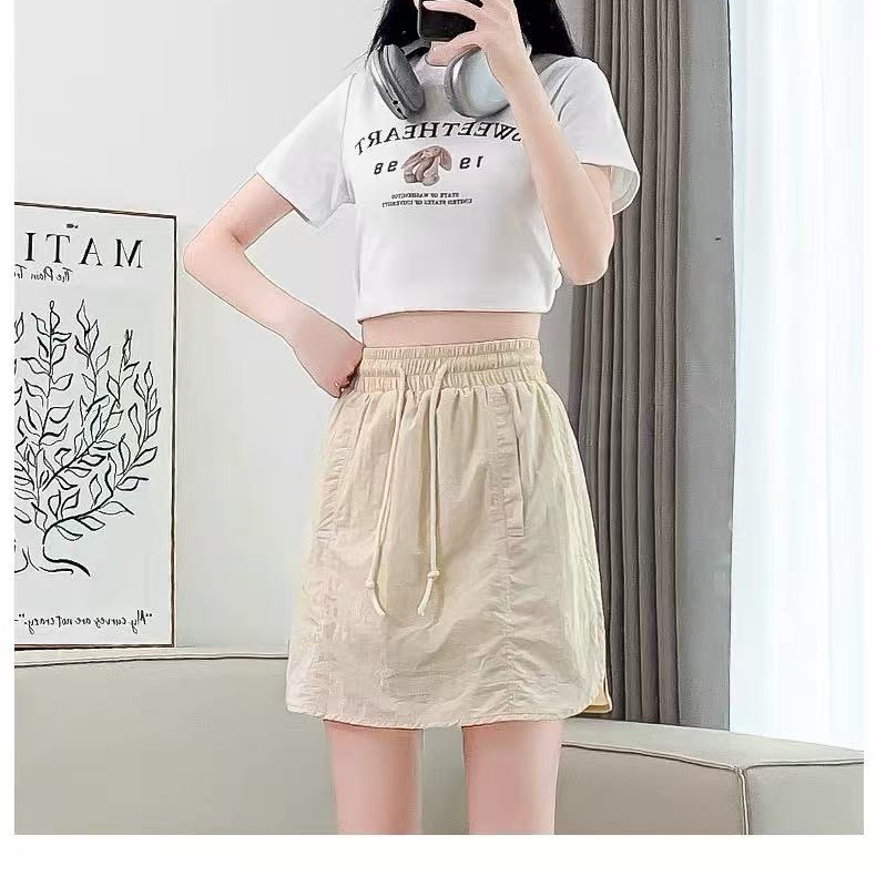 女装半身裙短裙百搭O型高腰慵懒风学生白色口袋风衣洋气薄款休闲