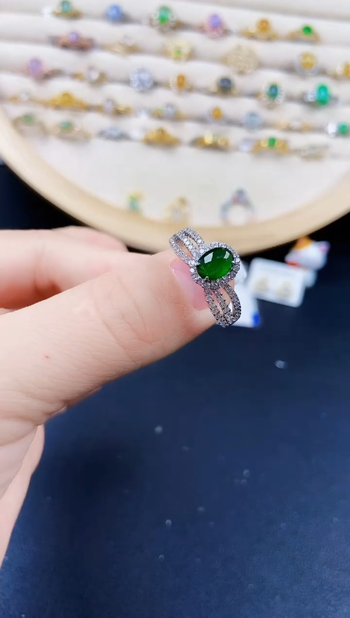 翡翠戒指银S925镶嵌14142424