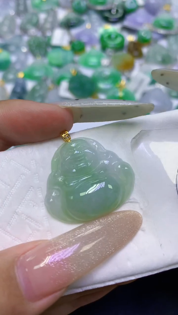 颈饰18K金镶嵌翡翠天然缅甸翡翠A货百元以上9元证书费自理