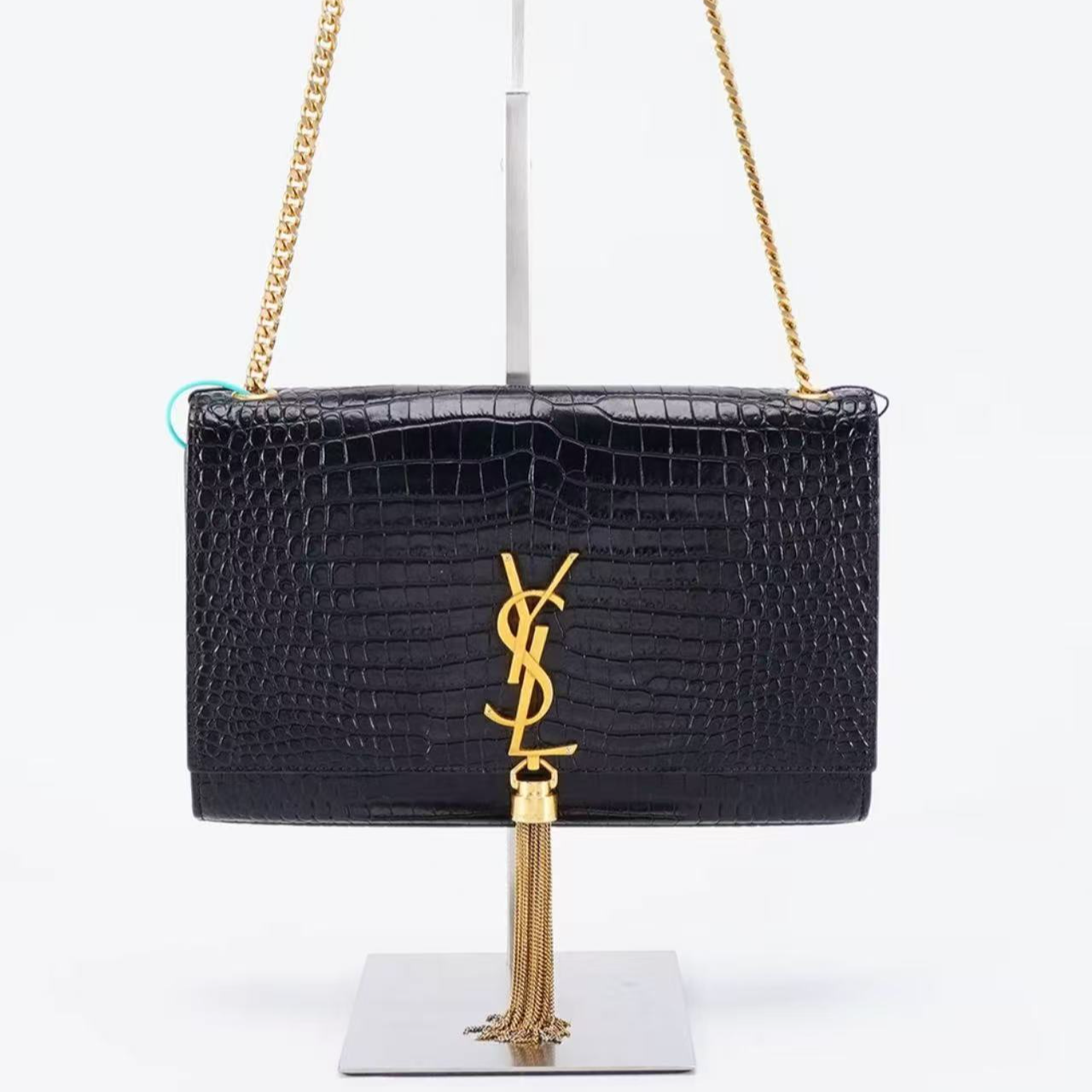 99新 YSL/圣罗兰 鳄压黑金流苏中号/单肩斜挎包/D店