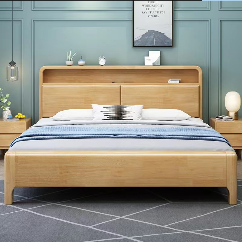 橡木实木床北欧风软靠1.8米双人主卧高箱1.5米单人储物116A硬靠