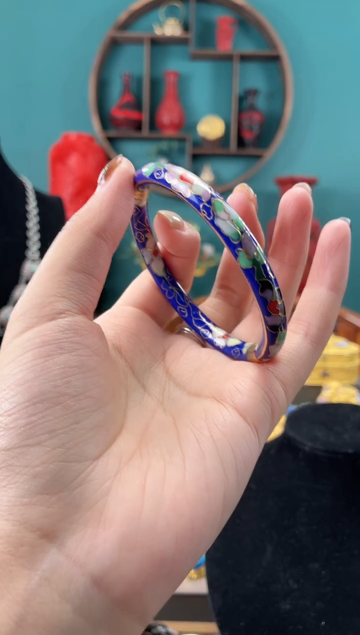 非遗手工景泰蓝开口镯子57-62宝蓝