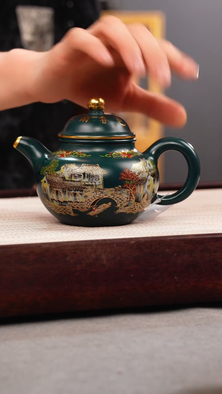 茶壶紫砂苏门答腊青 掇球 忆江南珐琅彩