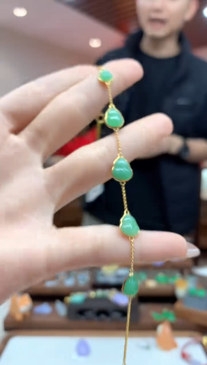 【闪购商品】翡翠手链18K金镶嵌手链