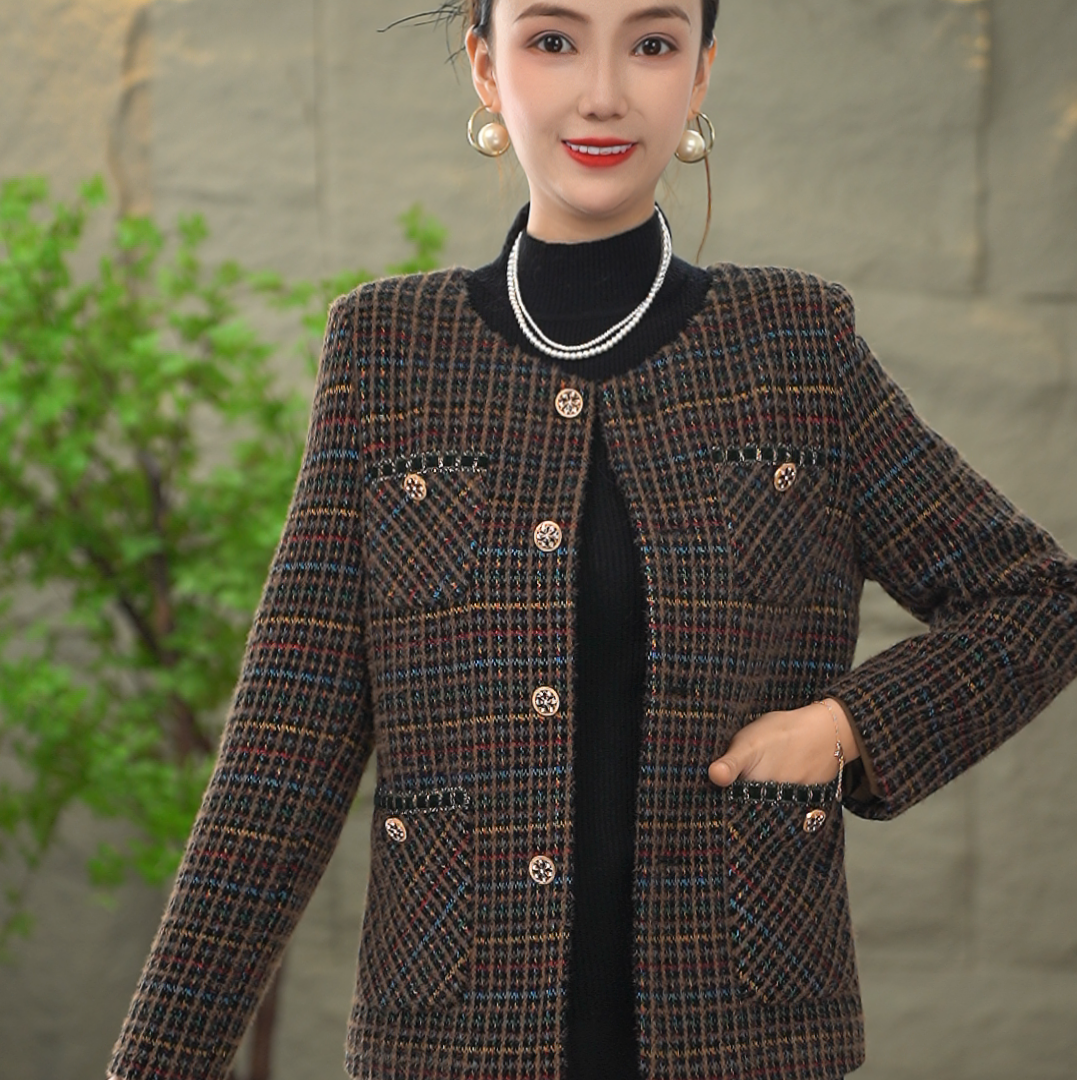 秋季新款小香风外套修身显瘦时尚妈妈装气质减龄百搭短外套圆领衣