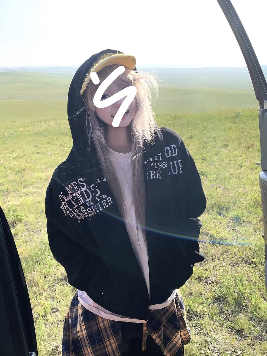 花生酱 网红洋气炸街痞帅连帽卫衣开衫短外套宽松休闲帽衫外套