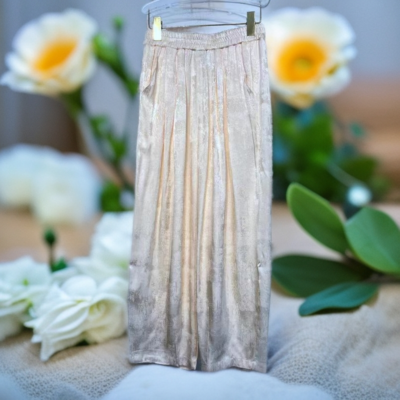 63541新中式提花松紧腰微垮休闲直筒裤