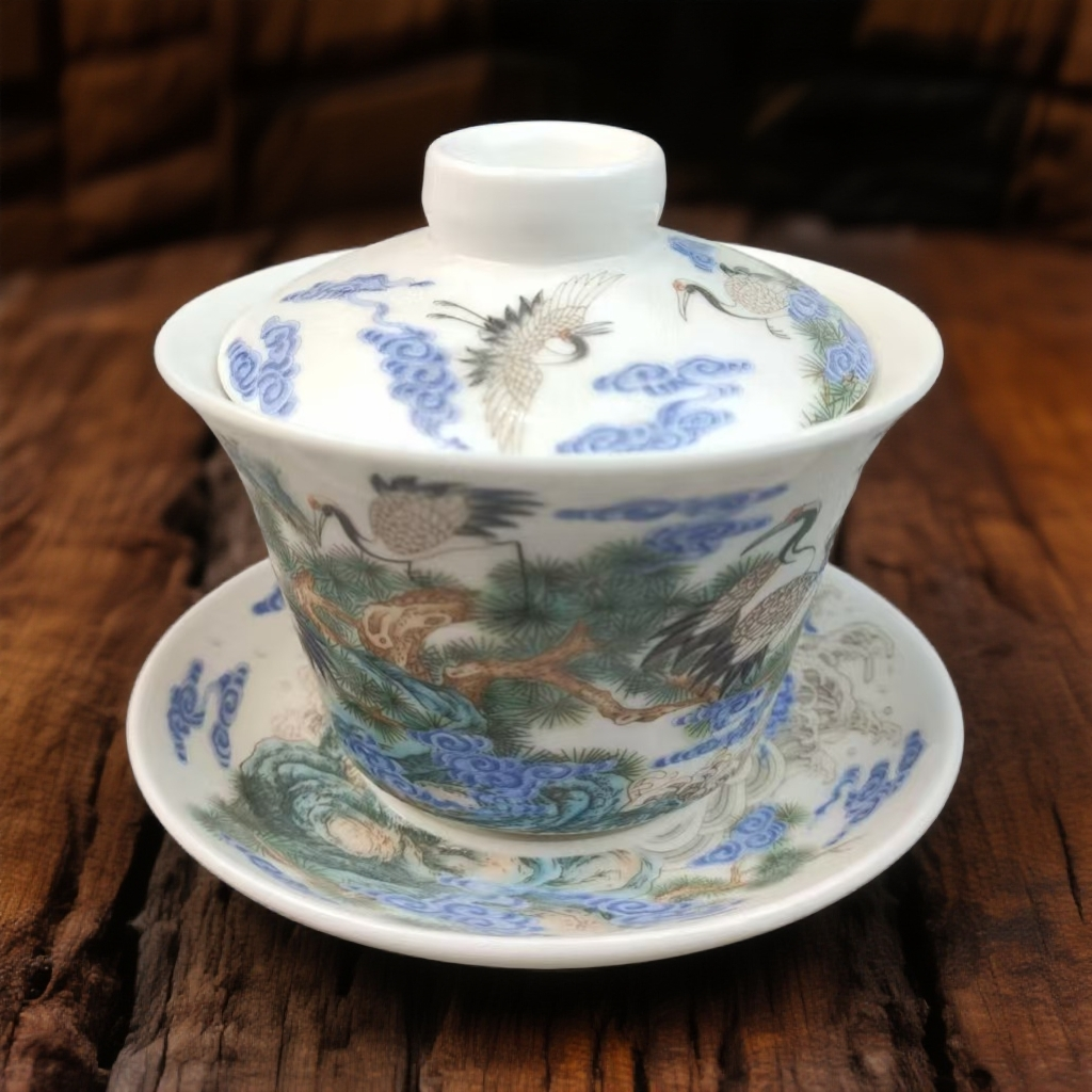 仙鹤家用中式三才盖碗