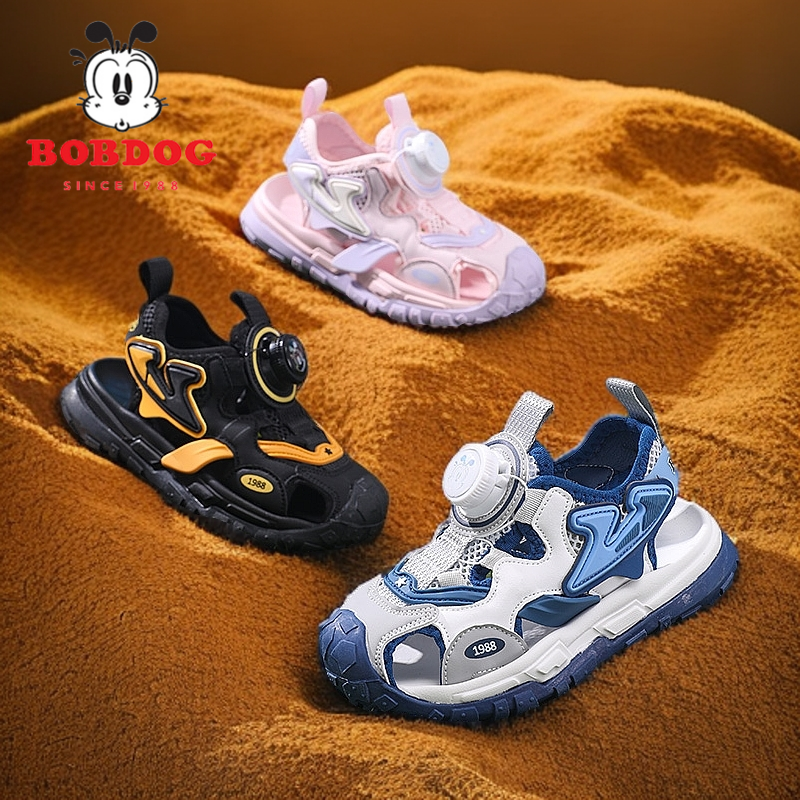 巴布豆2025夏季软底宝宝小童男童包头防滑女魔术贴女童男镂空耐磨