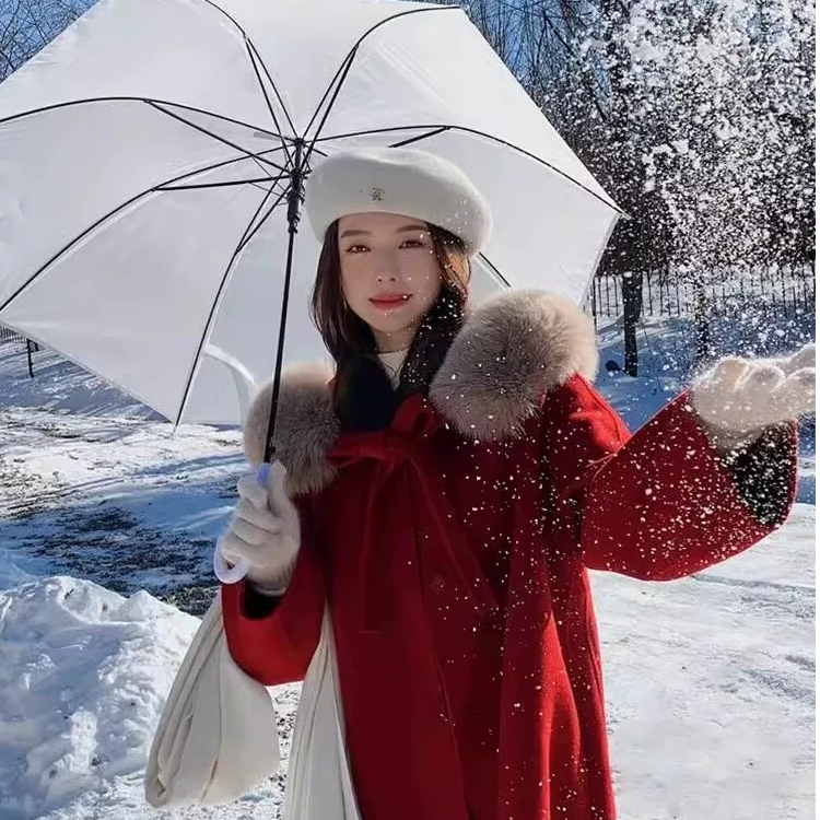 金夫人大衣【小魔女】100%毛时尚国风斗篷中长款纯手工双面羊毛大衣