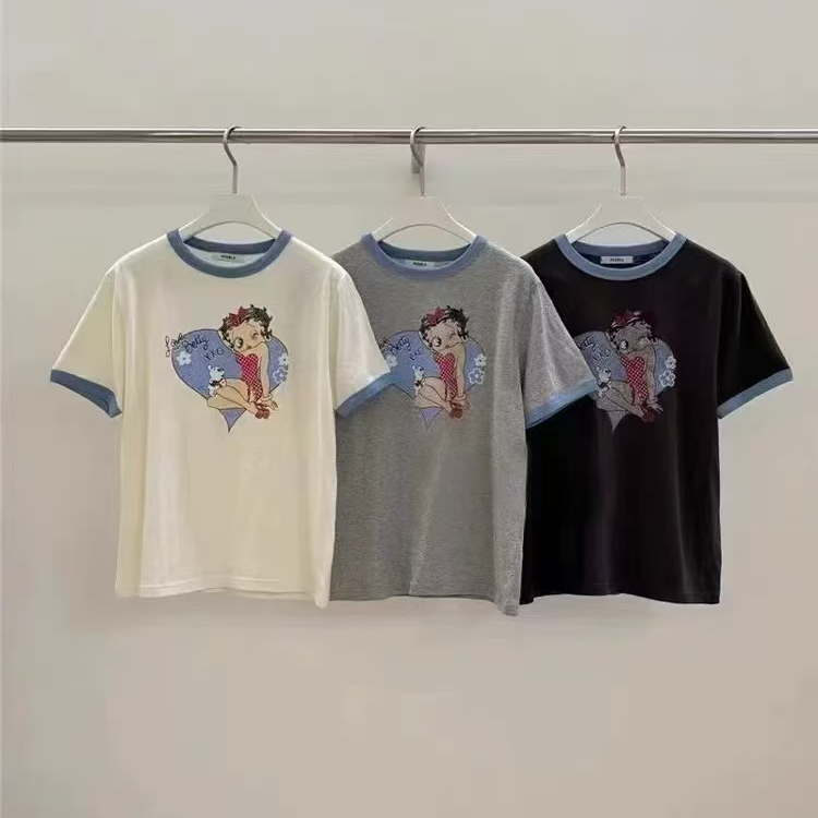 韩国东大门正品代购 peb拼色爱心贝蒂印花短袖T恤（no退 no换）