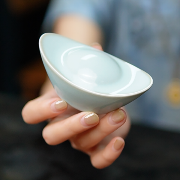 【见雯】汝瓷 复烧天青釉 元宝摆件 直径10cm