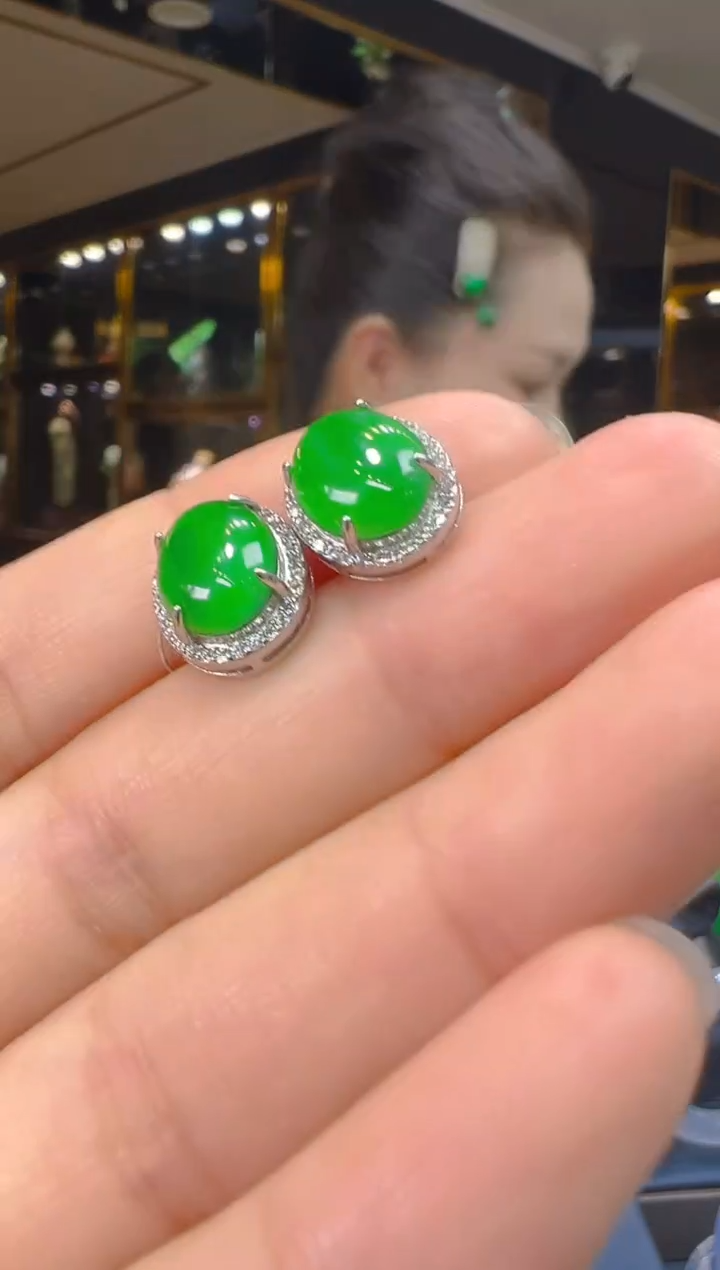 翡翠银S925镶嵌耳饰050（多样性发其一）