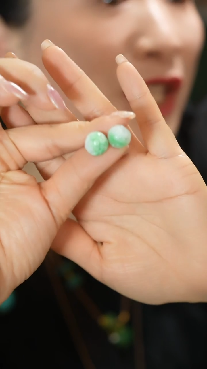 银S925镶嵌翡翠耳饰耳钉