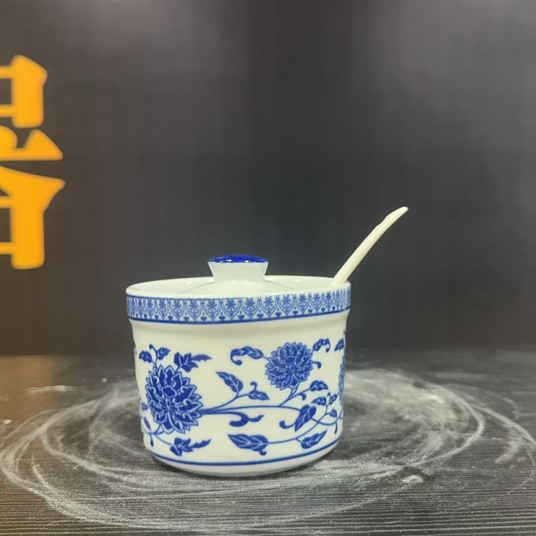 景德镇陶瓷青花炖盅带勺口径9.5高7