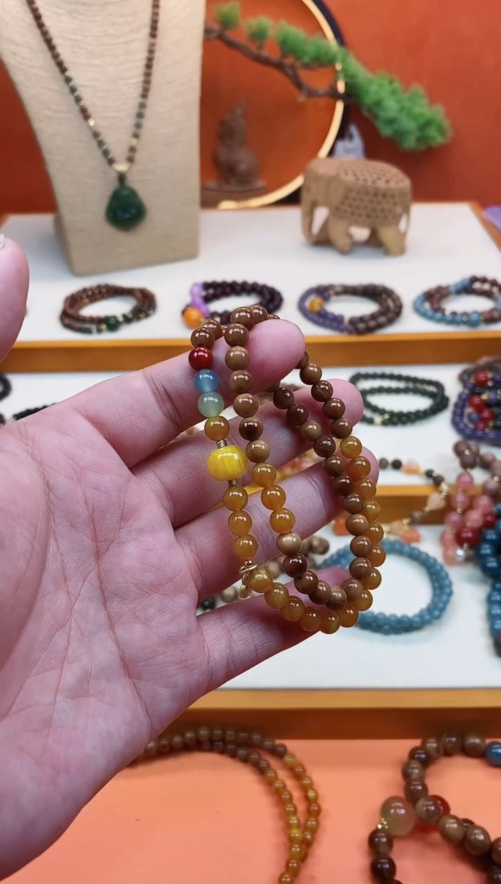 未镶嵌库克手串双圈库克菩提老蜡彩虹糖手串