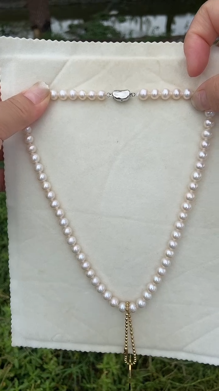 颈饰银S925镶嵌淡水珍珠6.5-7.5mm天然淡水珍珠项链
