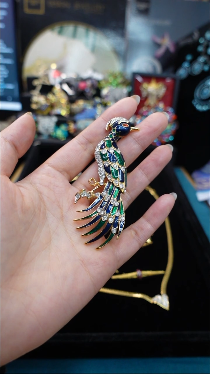 大理石铁合金j***6D孔雀胸针