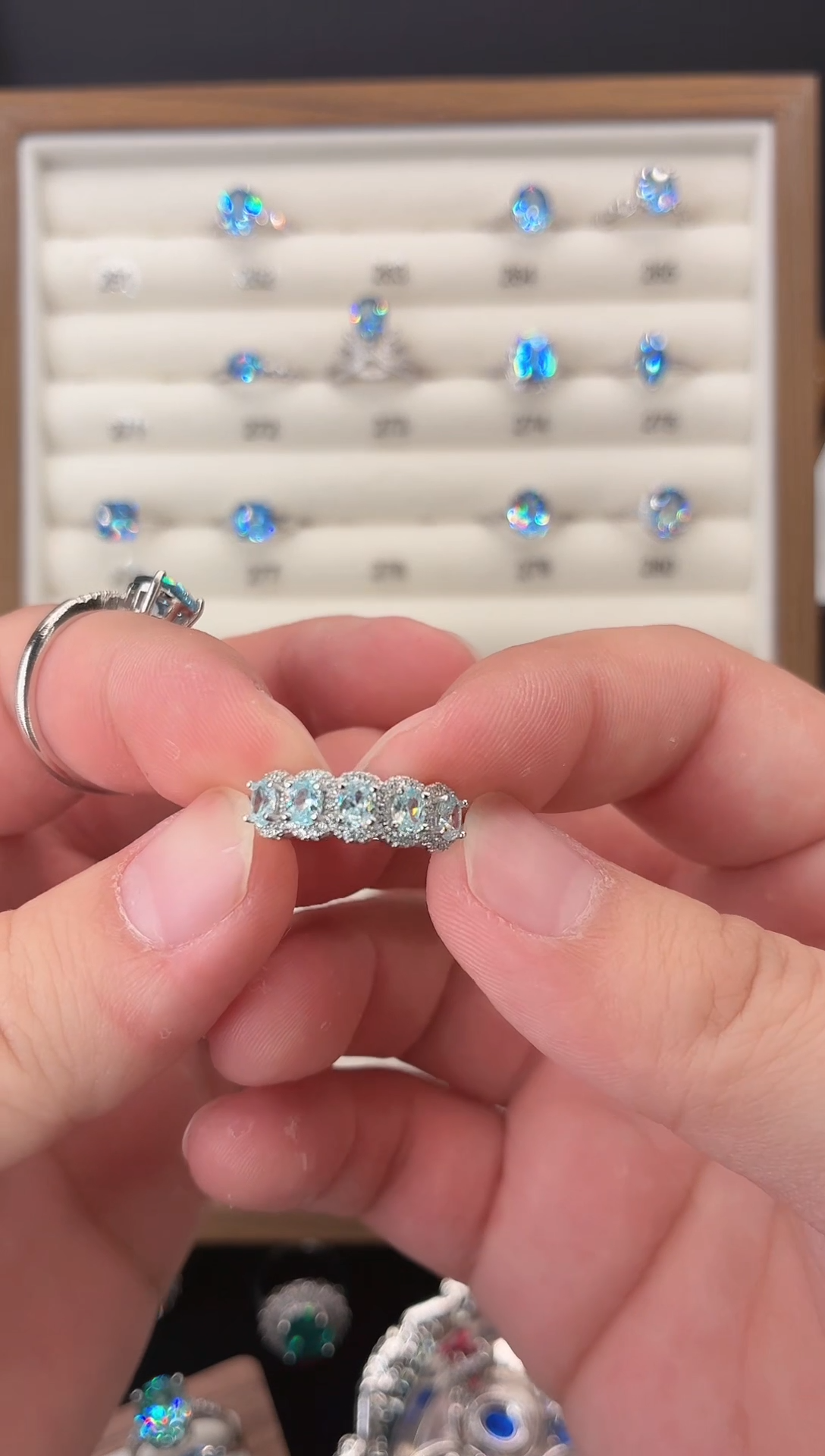 银S925镶嵌戒指海蓝宝石123456