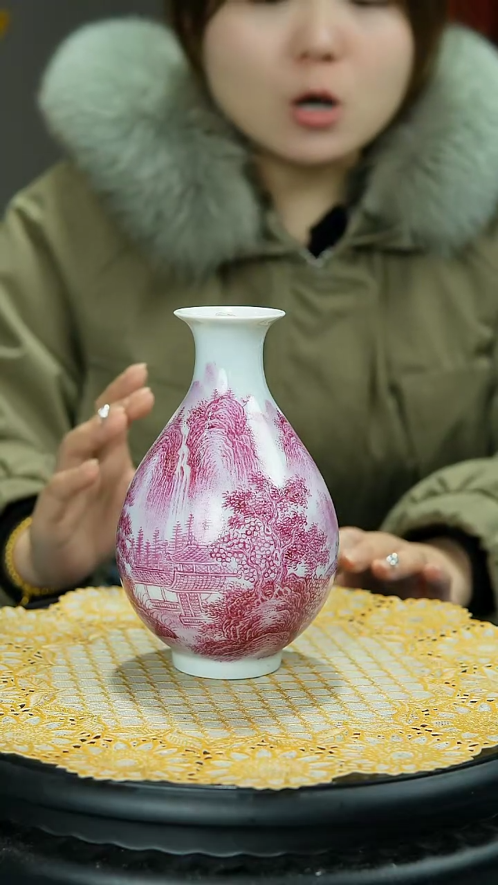 【闪购商品】官窑瓷画院341官窑瓷画院玛瑙红山水玉壶春