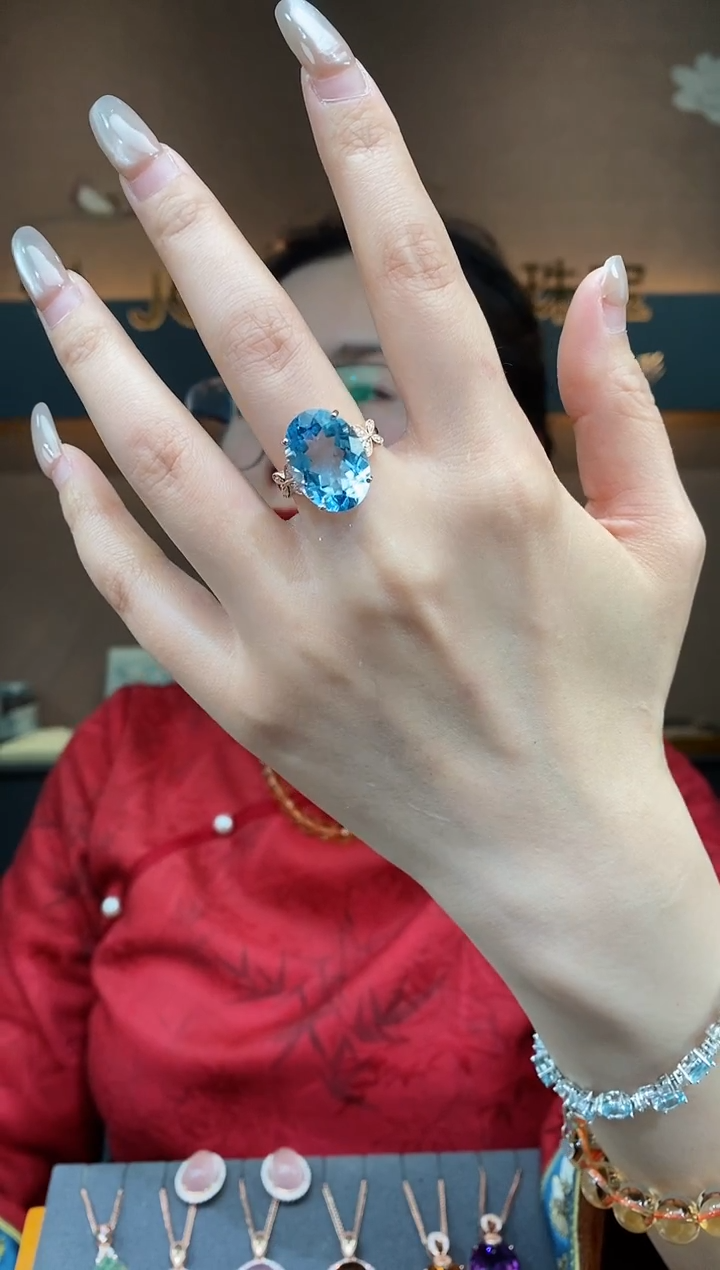 【闪购商品】托帕石戒指银S925镶嵌托帕石戒指