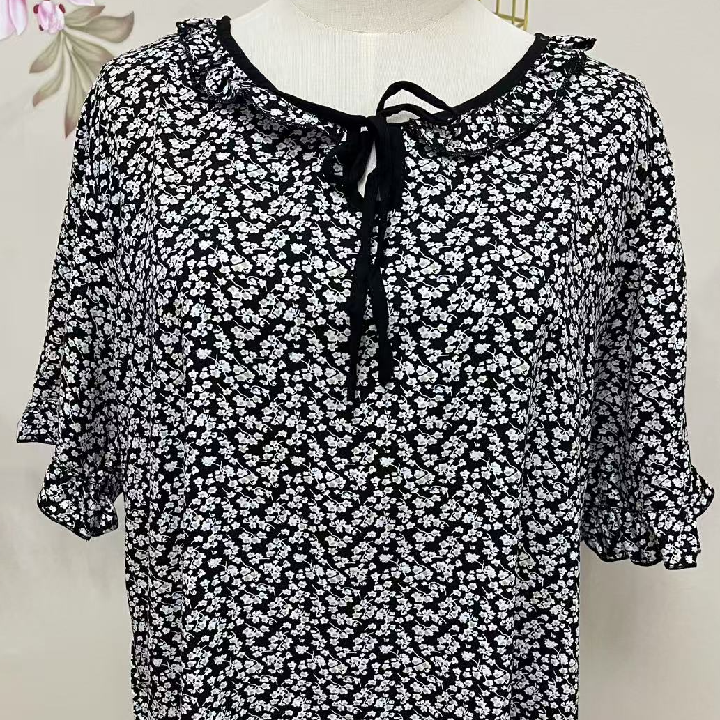 【绒兰】莱赛尔天丝棉绸人造棉花边家居睡裙 243号  小碎花-黑底