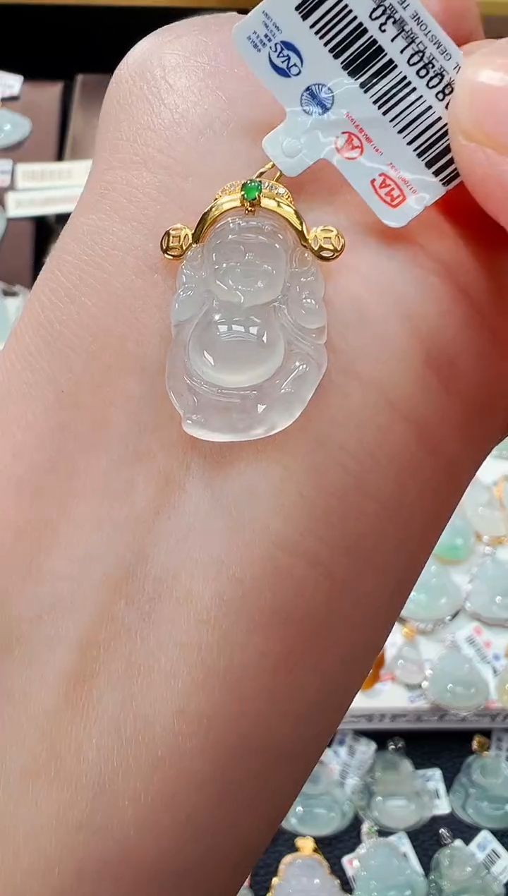 【闪购商品】翡翠吊坠(不含链)18K金镶嵌财神爷吊坠1130
