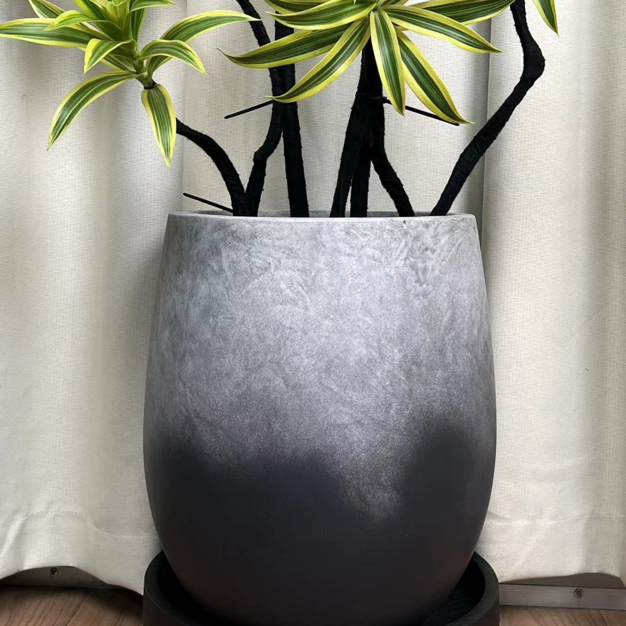 镁泥花盆陶落地渐变花器新中式美学侘寂风