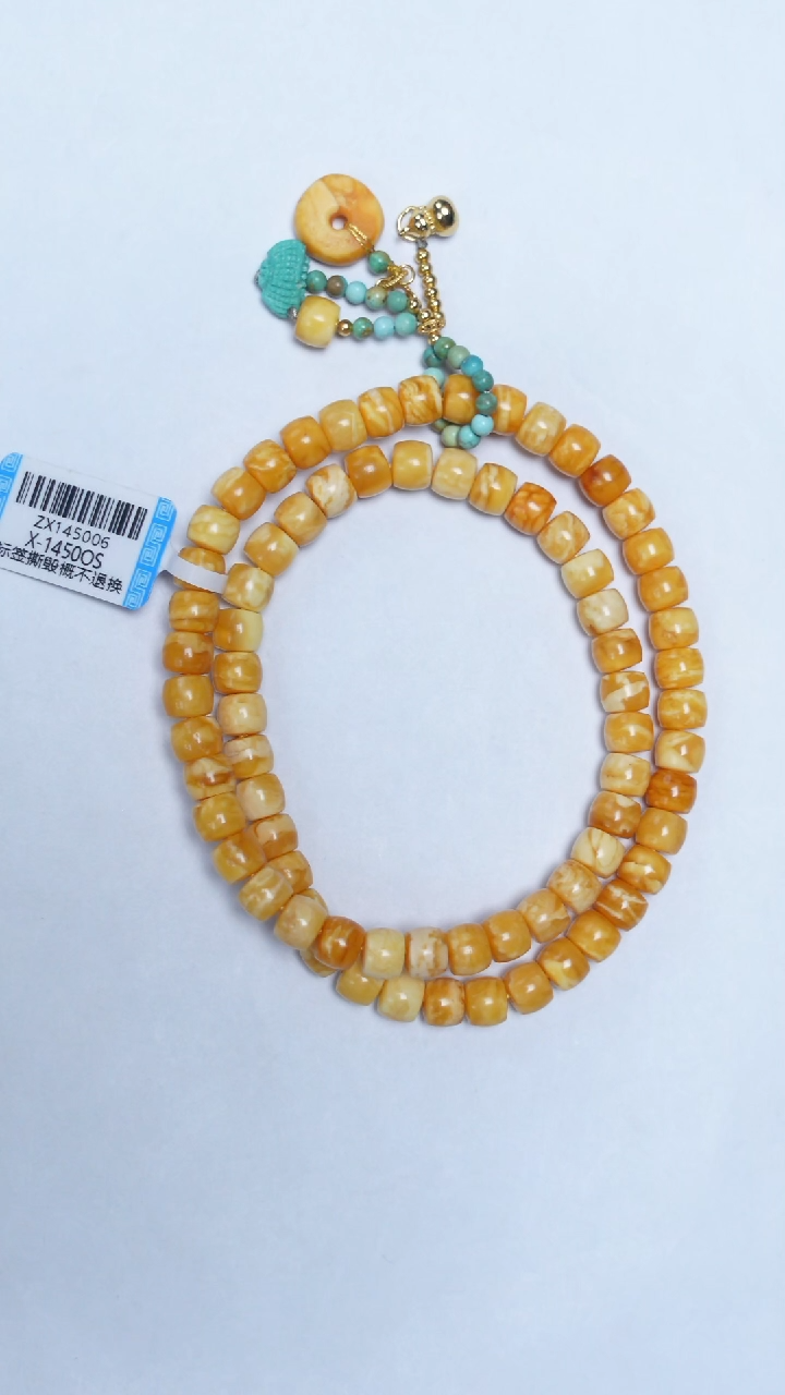 手链琥珀未镶嵌花蜡绿松双圈6mm