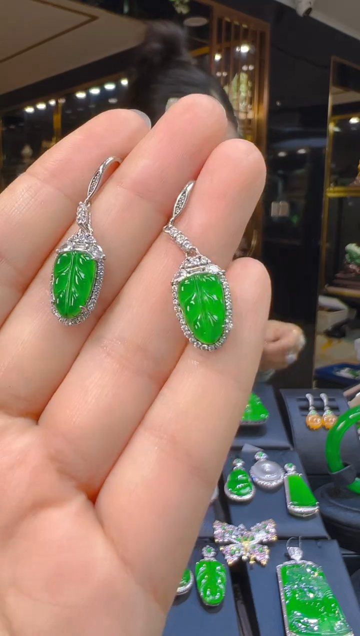 翡翠银S925镶嵌耳饰118（多样性发其一）