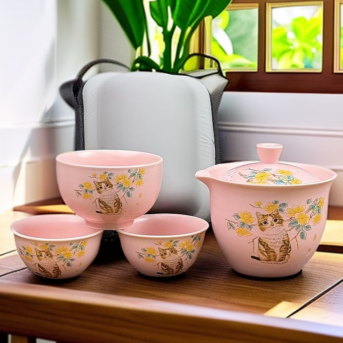 可爱粉猫咪三杯快客旅行套D77