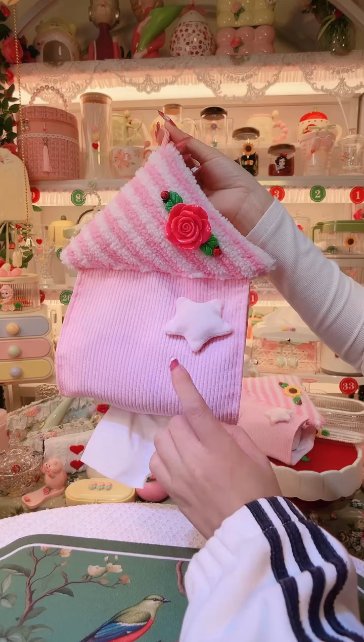 悬挂纸巾袋玫瑰花——手工制作品质好！