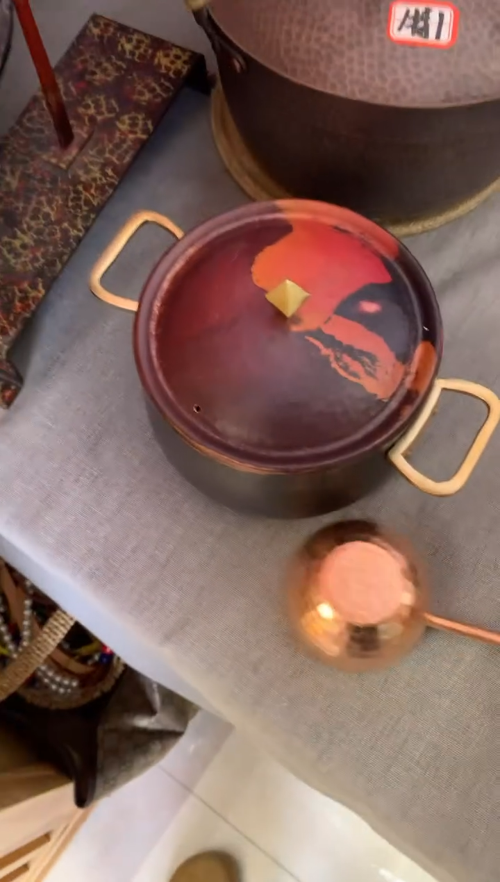 紫铜火烧红撞色双耳小锅