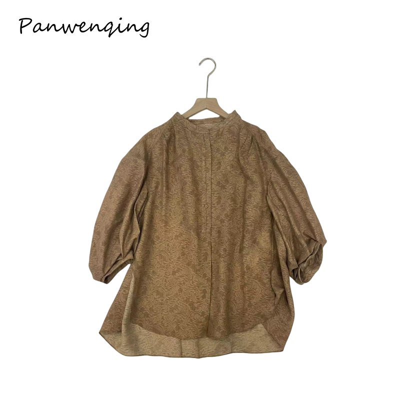 上衣天丝提花半开口扣领九分袖斜口超气质VIP-21809