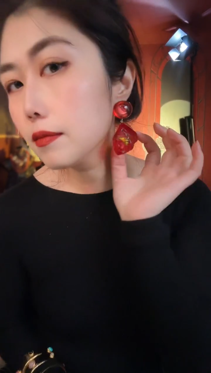 合金无合金无复古百搭极光橘红色耳针