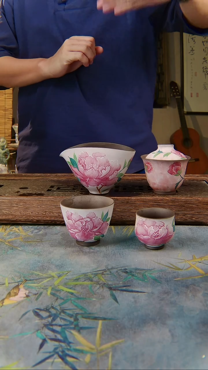 亘古茶具柴烧精品福利@手绘牡丹组合