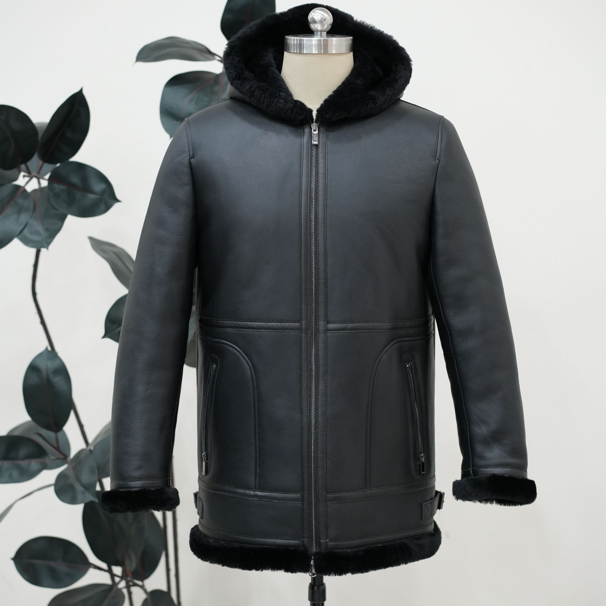 男士小羊羔皮毛一体带帽外套冬厚时尚皮草