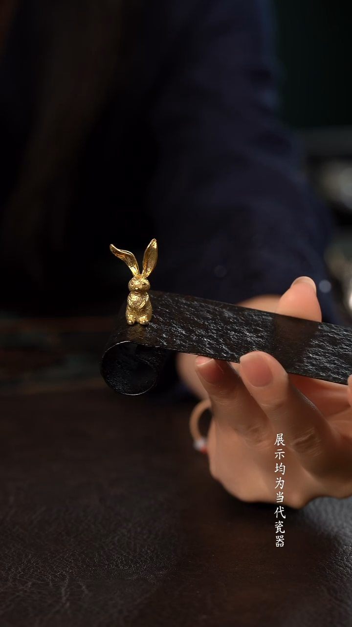 君心茶事陶瓷周边茶宠小兔子铜色