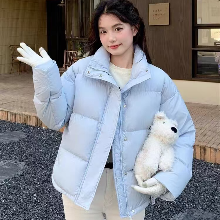 立领拉链扎染短款奶蓝短款女士时尚宽松