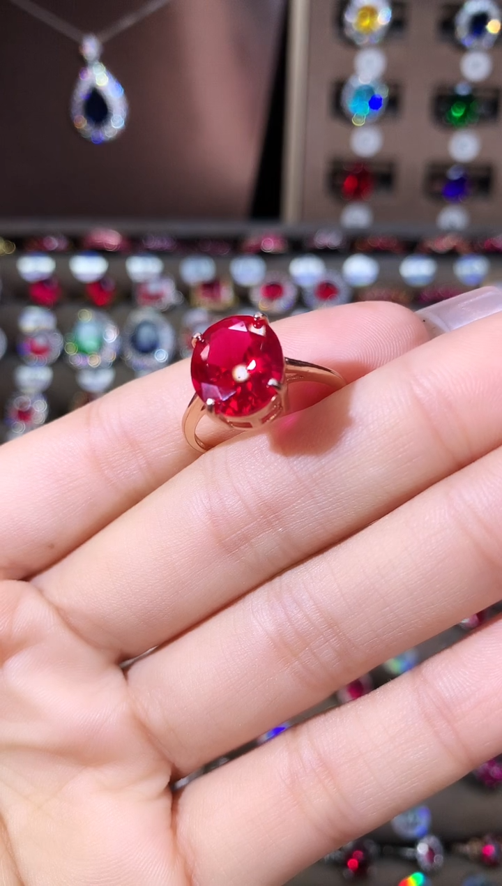 无925银鸽血红色戒指金