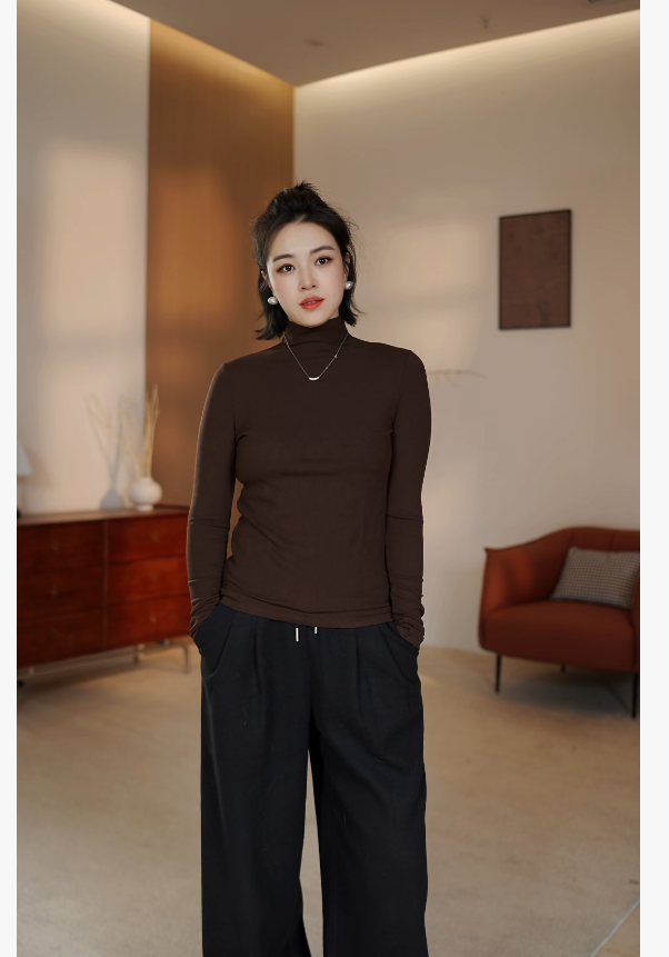 2025【兮凹】新款桑蚕丝自发热新科技面料半高领打底衫显瘦保暖加倍