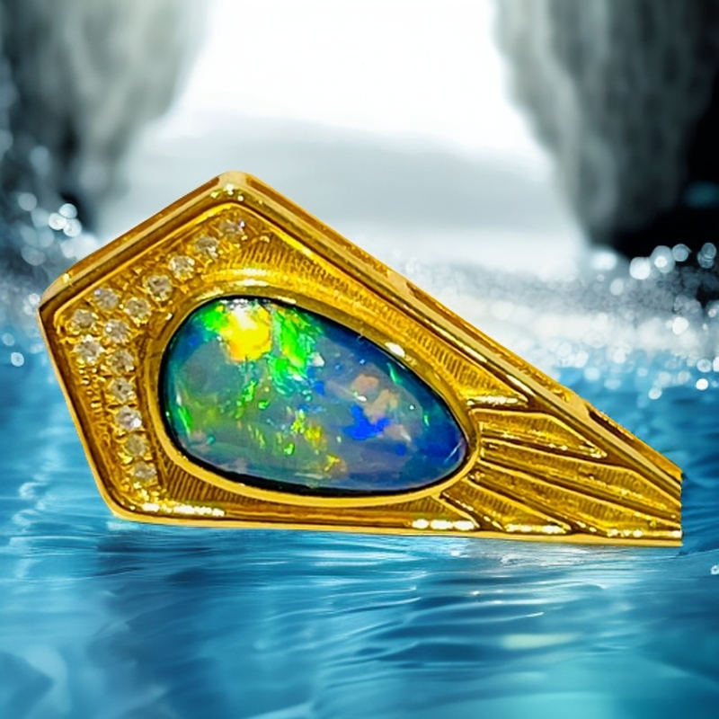 18K金独立设计黑欧泊吊坠，变彩效应明显重 主石1.01克拉 孤品