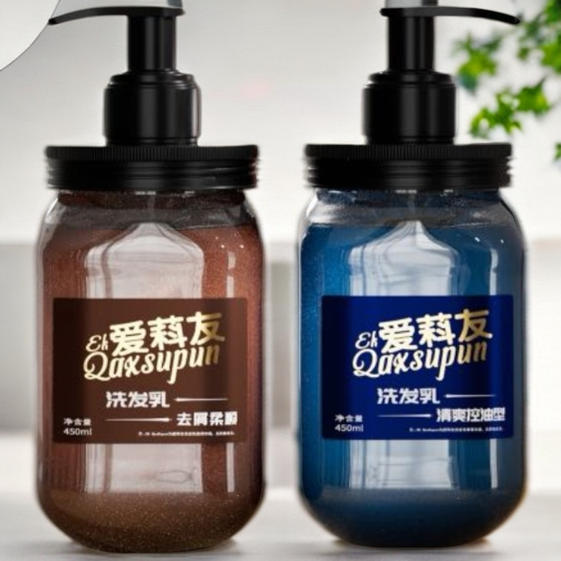 爱萪友蓝色控油洗发水＋咖啡干性大容量好用蓬松洗发水男士