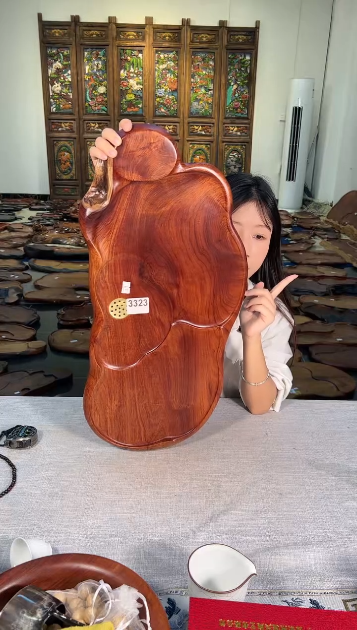 【闪购商品】大果紫檀（缅甸花梨）茶盘3323