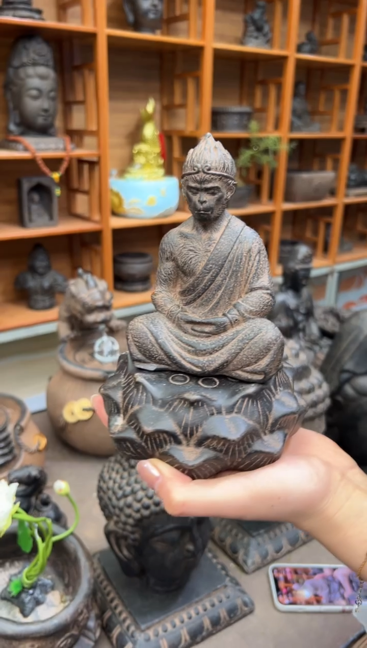 陶土【火山泥】行者悟空+莲蓬实心底座